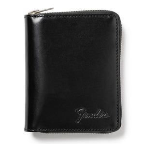 【予約商品】 FENDER フェンダー (設立 80周年 ) - 二つ折り札入れ ラウンドファスナー / Black / ギターピック＆ウォレットコード付き / 財布
