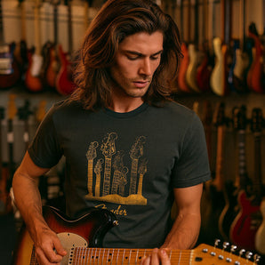 【予約商品】 FENDER フェンダー (設立 80周年 ) - Yellow Guitar Handles / Tシャツ / メンズ